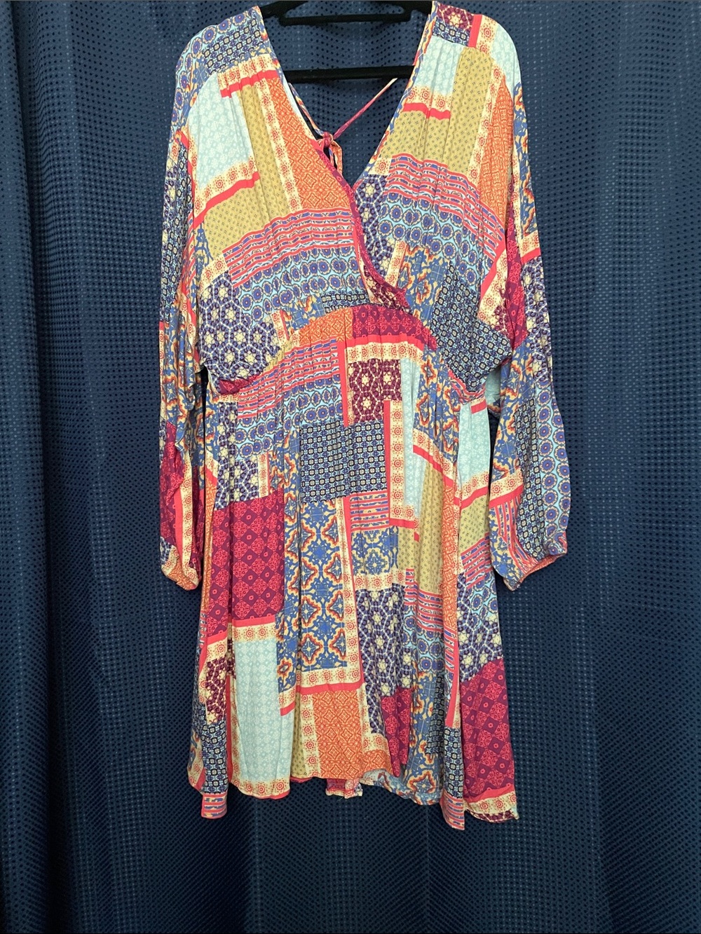 easel Multicolor Patchwork Mini Dress - Red, Blue, Yellow